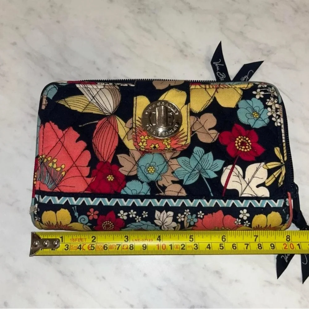 Vera Bradley Navy Multi Floral Zip-Around Wallet Happy Snails Retired - Picture 6 of 6